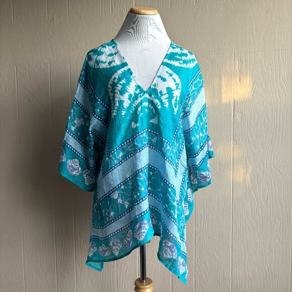 Mudpie Linen Beachy Novelty Print Double-V Kimono Coverup - Picture 3 of 12